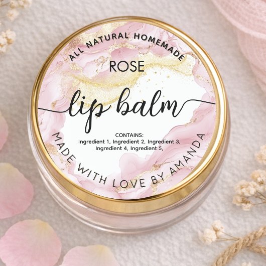 Custom Rose gold pink  lip balm labels ラウンドシール