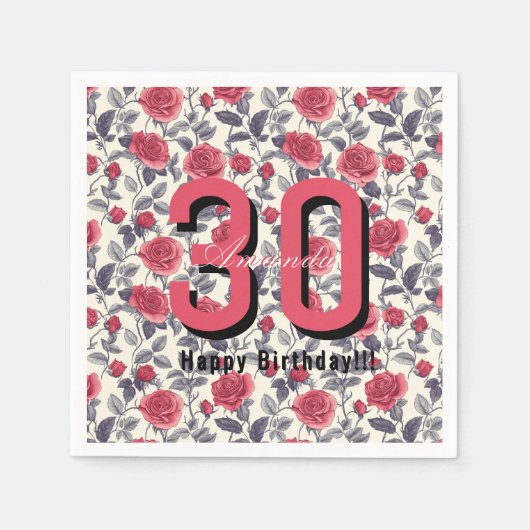 Custom Rose Themed First Birthday スタンダードカクテルナプキン (正面)