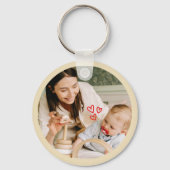 Custom Round Birthday Photo Beige & Turquoise キーホルダー (裏面)