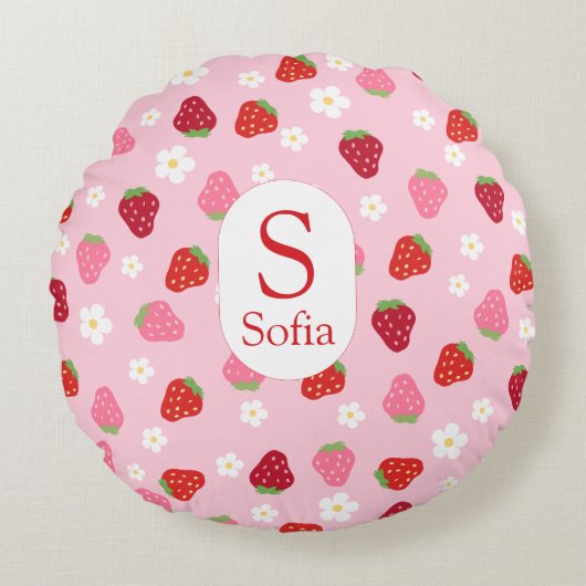 Custom Round Strawberry & Daisy Baby Pillow ラウンドクッション (正面)