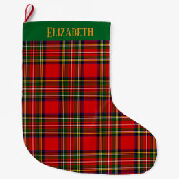 Custom Royal Stewart Clan Tartan Plaid Name ラージクリスマスストッキング