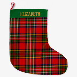 Custom Royal Stewart Clan Tartan Plaid Name ラージクリスマスストッキング