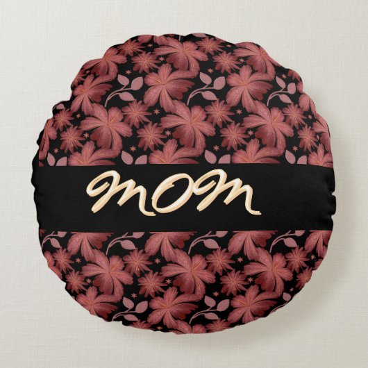 Custom Rust Floral Seamless Pattern  Throw Pillow ラウンドクッション (正面)