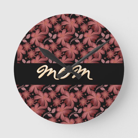 Custom Rust Floral Seamless Pattern  Throw Pillow ラウンド壁時計 (正面)