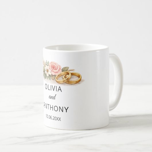 Custom Rustic Boho Floral Wedding Gift Names コーヒーマグカップ (正面右)