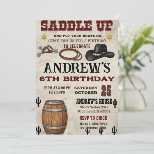 Custom Rustic Cowboy Western Birthday Party 招待状 (スタンド正面)
