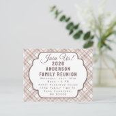 Custom Rustic Plaid Family Reunion Invitation シーズンポストカード (スタンド正面)