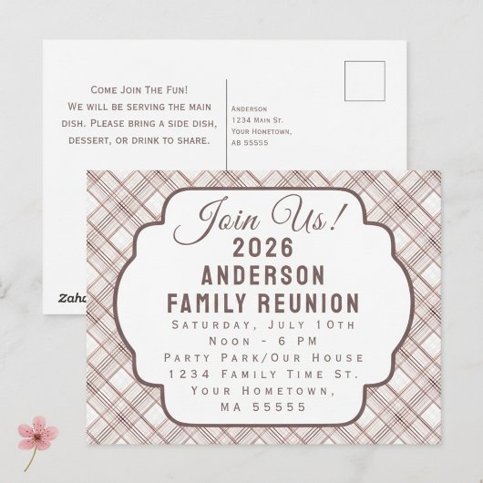 Custom Rustic Plaid Family Reunion Invitation シーズンポストカード