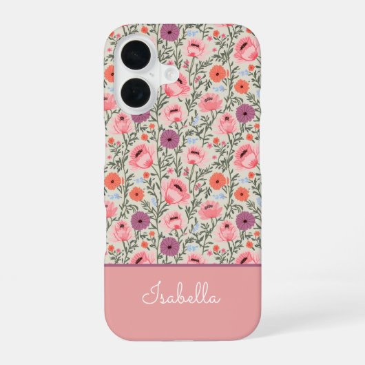 Custom Rustic-Style Watercolor Wildflowers iPhone 16ケース (裏面)