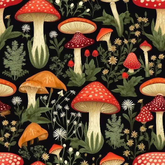 Custom Rustic Table Runner Mushrooms & Moss Art ロングテーブルランナー