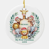Custom Safari Animals Baby 1st First Christmas     セラミックオーナメント (裏面)