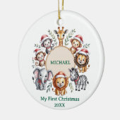 Custom Safari Animals Baby 1st First Christmas セラミックオーナメント (左)