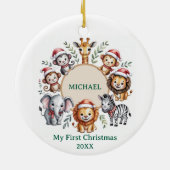 Custom Safari Animals Baby 1st First Christmas セラミックオーナメント (裏面)