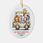 Custom Safari Animals Baby 1st First Christmas セラミックオーナメント (右)