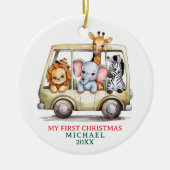 Custom Safari Animals Baby 1st First Christmas セラミックオーナメント (正面)