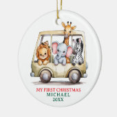 Custom Safari Animals Baby 1st First Christmas セラミックオーナメント (左)