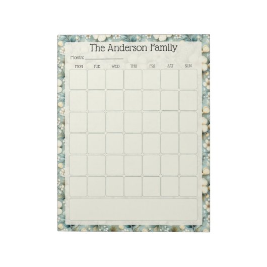 Custom Sage Floral Monthly Calendar Notepad ノートパッド (回転)