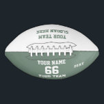 Custom sage Football with Name, Number, Team アメリカンフットボール<br><div class="desc">Create your own custom organic sage green and white Football with Name, Number, Team Name, Slogan and Year. Personalize this simple classic football template with your custom message, name, team name and year. Easily personalize it for a cool sport keepsake. Create your unique personalized gift for coach, boy's birthday, football...</div>
