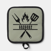 Custom Sage Green Grilling Apron 鍋敷き (正面)