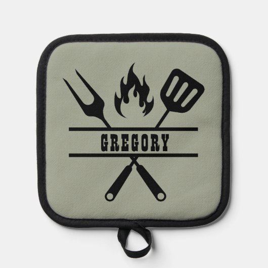 Custom Sage Green Grilling Apron 鍋敷き (正面)