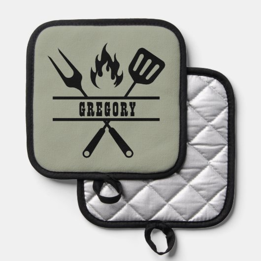 Custom Sage Green Grilling Apron 鍋敷き (正面/裏面)