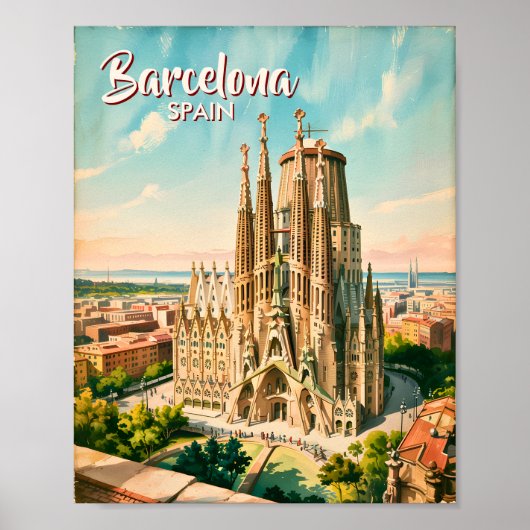 Custom Sagrada Familia Barcelona Travel Watercolor ポスター (正面)