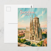 Custom Sagrada Familia Barcelona Travel Watercolor ポストカード (正面/裏面)