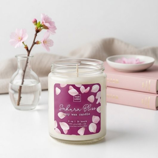 Custom Sakura Bliss Personalized Soy Wax Candle スクエアシール