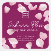 Custom Sakura Bliss Personalized Soy Wax Candle スクエアシール (正面)