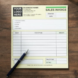 Custom Sales Invoice Receipt Logo, Carbonless Form ノートパッド