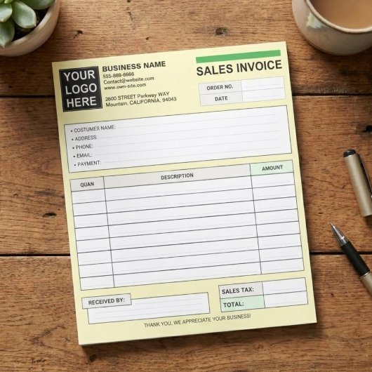 Custom Sales Invoice Receipt Logo | Company Form ノートパッド