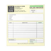 Custom Sales Invoice Receipt Logo | Company Form ノートパッド (正面)