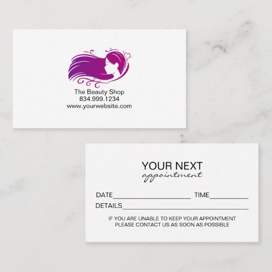 Custom Salon Appointment Card Template コーリングカード (正面/裏面)
