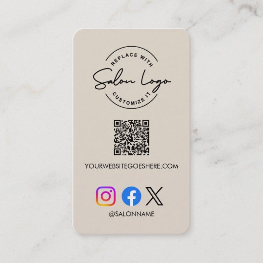Custom Salon Logo QR Code Social Media Marketing  名刺 (正面)
