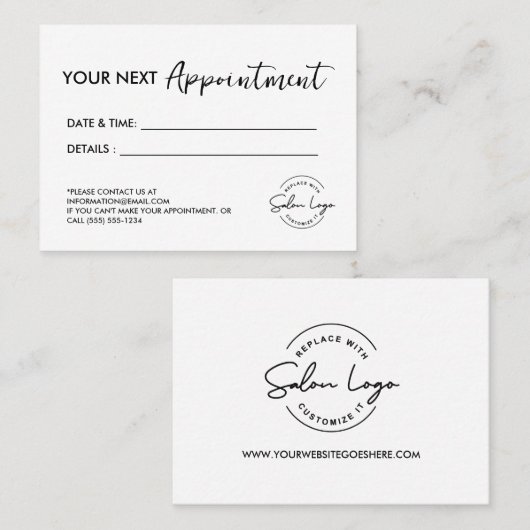Custom Salon Minimalist Modern Beauty 予約カード (正面/裏面)