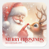 Custom Santa and Rudolph Joyful Christmas Kids  スクエアシール (正面)