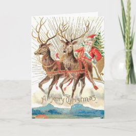 Custom Santa Claus Christmas Sleigh Reindeer カード