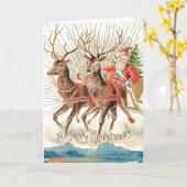 Custom Santa Claus Christmas Sleigh Reindeer  カード (黄色い花)