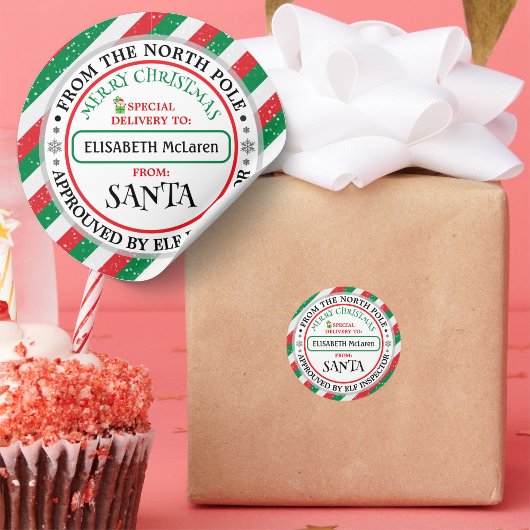 Custom Santa Claus Name Sticker — North Pole Works ラウンドシール