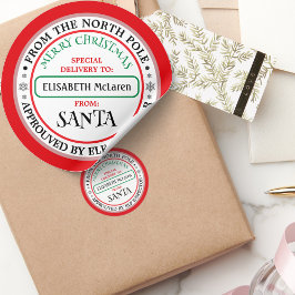 Custom Santa Claus Name Sticker — North Pole Works ラウンドシール
