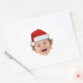 Custom Santa Hat Stickers, Face Photo Christmas 楕円形シール (封筒)