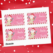 Custom Santa Kid Pink Gift Tag Sticker 長方形シール