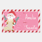 Custom Santa Kid Pink Gift Tag Sticker 長方形シール (正面)