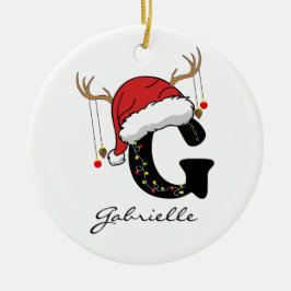 Custom Santa Monogram Ornament Gift for Friends セラミックオーナメント