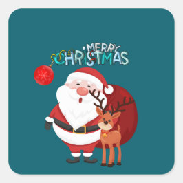Custom Santa & Reindeer Happy Holiday Sticker スクエアシール