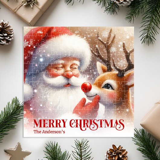 Custom Santa Rudolph Cute Christmas Jigsaw Gift ジグソーパズル