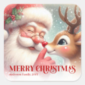 Custom Santa Rudolph Festive Christmas Kids Label スクエアシール (正面)