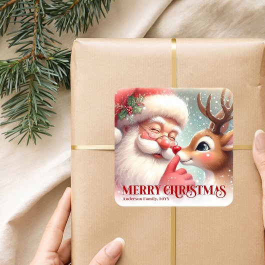 Custom Santa Rudolph Festive Christmas Kids Label スクエアシール