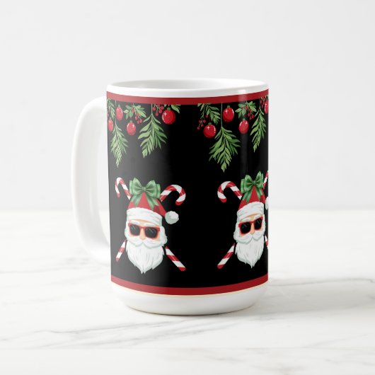 Custom Santa with Cross Canes Christmas Greeting コーヒーマグカップ (正面左)