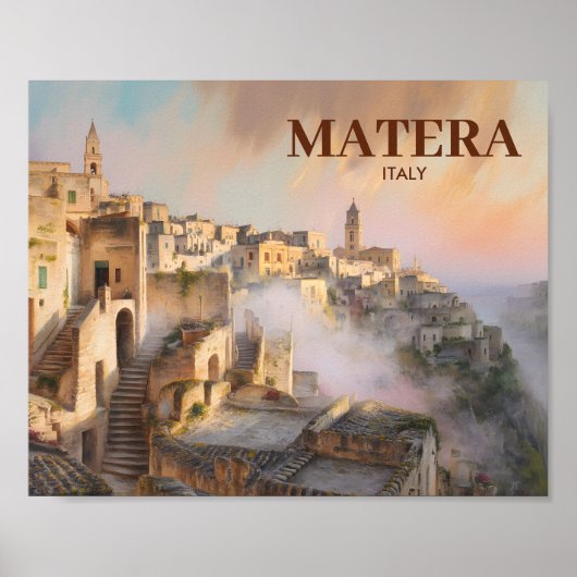 Custom Sassi di Matera Italy Travel Watercolor ポスター (正面)